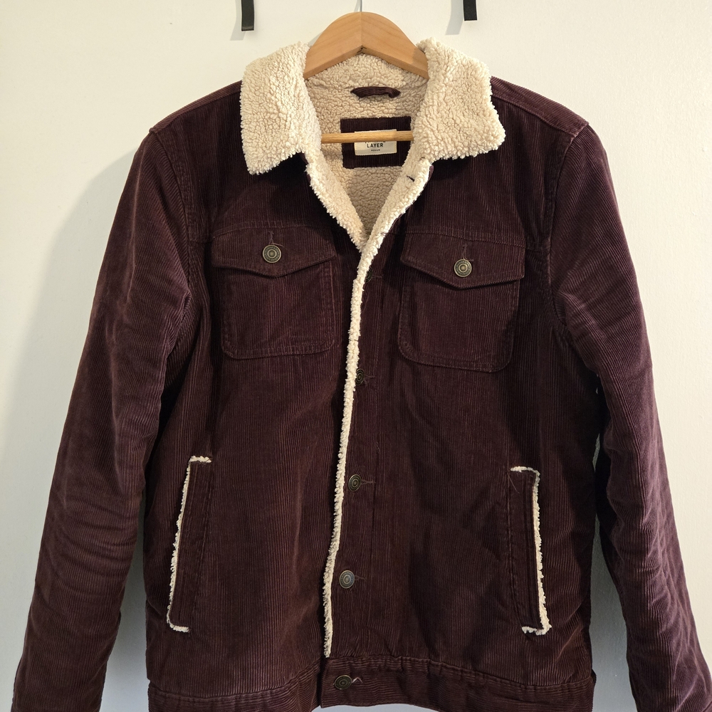 Marine Layer Men's Corduroy Sherpa Jacket - Burgundy